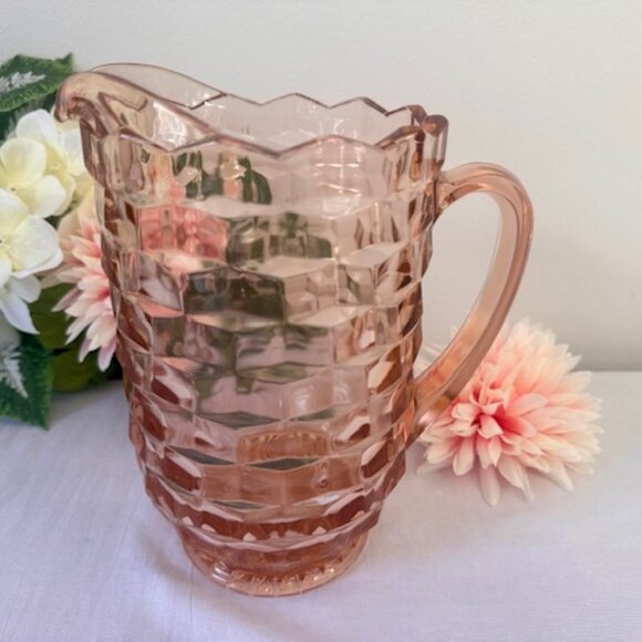Indiana Glass Pink Cubist Pitcher Vintage Depression Glass 60 Ounce MCM Barware - Picture 3 of 5